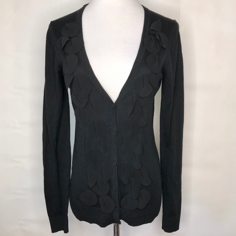 Ann Taylor LOFT Black Petal Cardigan Pima Cotton Whimsigoth Fairycore Witchy